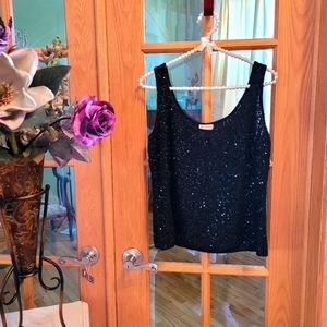Sequin SILK  CASHMERE black sweater tank top blouse